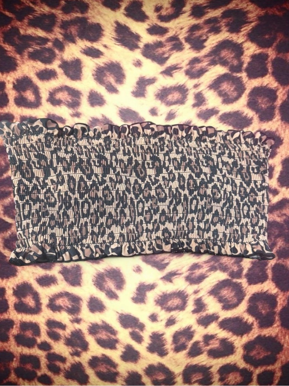 Smocked Leopard Print Tube Top - Black & Tan